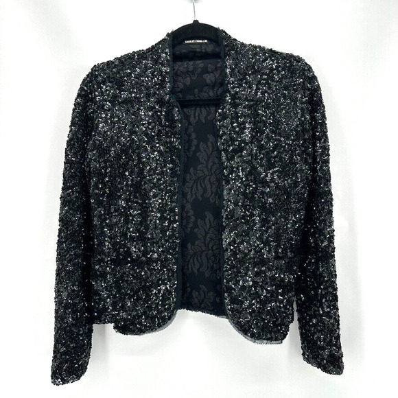 Charles Chang-Lima Sequin Blazer Jacket Womens 0 Black Tie Evening Yacht Party - Picture 1 of 9